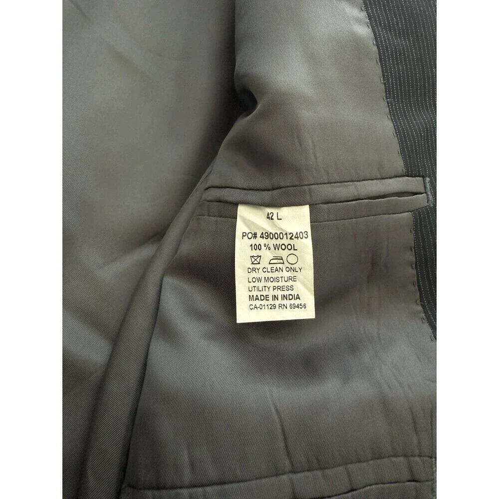 JOSEPH ABBOUD Mens 100% Wool 42‎ L Blazer Sport Coat Two Button Black Pinstriped